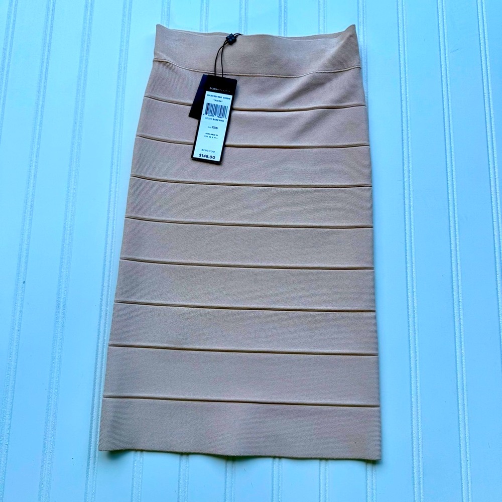 BCBGMaxAzria Tan Ribbed Midi Pencil Skirt NWT ( Alexa ) - Picture 2 of 5